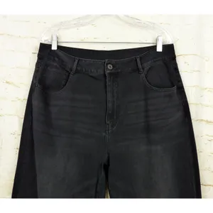 Halara Flex High Waisted Wide Leg Cropped Jeans Black Washed Women XL Rolled Hem thumbnail 3