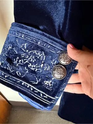 Futario vintage navy blue embroidered blazer white ruffle shirts XL thumbnail 6