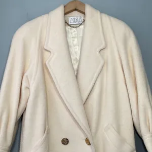 Worumbo Size 8 Ivory Wool Trench Pea Coat Double Breasted Union Made Old Money thumbnail 3