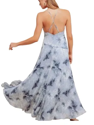 ASTR The Label - NOW Holland Blue Tie Dye Ruffle Maxi Dress Sz L thumbnail 3