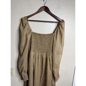 O.P.T Classic Smocked maxi Dress size XL Gold Metallic Square Neck Smocked thumbnail 4