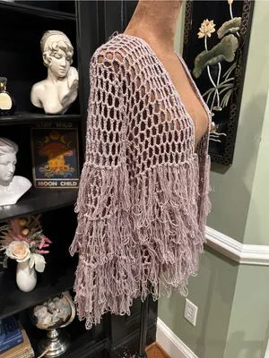 POL Lavender Fishnet Fringe Cardigan – Size Small (Fits S–L) thumbnail 10