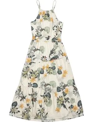Floral Maxi Dress Women 2XL Cream Tropical Boho Tiered Halter Sleeveless Spring thumbnail 1