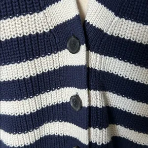 Gap shaker stitch Classic cotton navy white stripe nautical cardigan sweater M thumbnail 4