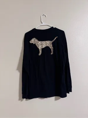 PINK Victoria's Secret Black Long-Sleeve Pocket Tee with Dog Logo thumbnail 3