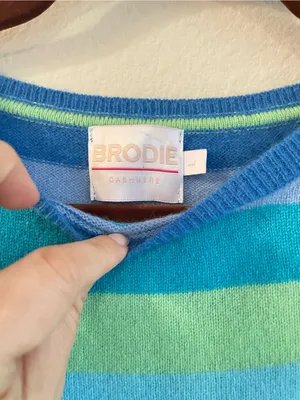 BRODIE Cashmere Striped Round Neck Oversized Pullover Sweater Size Large thumbnail 2