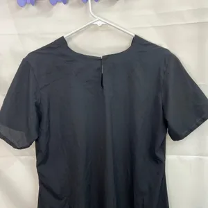 Vintage women's black scoop‎ neck short sleeve casual modest kurta slit dress L thumbnail 5