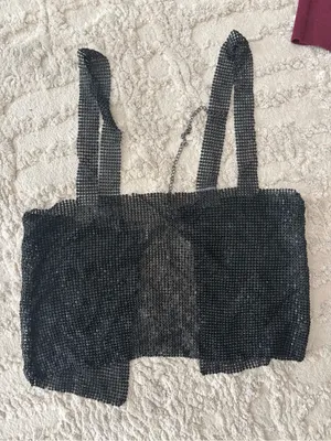 Revolve superdown Black Sequin Square Neck Crop Top thumbnail 5