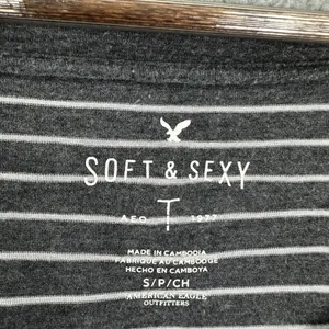 american eagle top womens small gray striped soft & sexy boxy oversized‎ boho thumbnail 2
