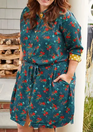 Matilda Jane Fa La La Green Blue Gingham Shirt Dress Belted Sz S‎ thumbnail 1