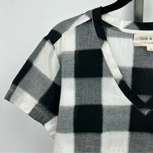 Anthropologie Cloth & Stone Buffalo Check V Neck Short Sleeve Boho Casual Top thumbnail 4