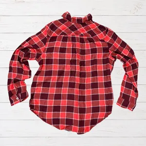 Aerie NWT Orange & Maroon Plaid Flannel Pajama Sleep Shirt S Cabincore thumbnail 2