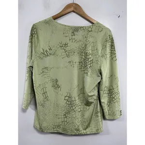 Womans Tribal Wrap Blouse L/L Green V Neck 3/4 Sleeve Button Detail thumbnail 2