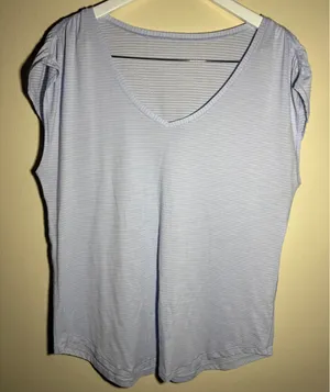 Lululemon Cool Breeze Sweat Times Short Sleeve V-Neck Tee, Light Blue PTP 21” thumbnail 1