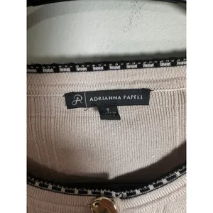 Adrianna Papell Tipped Button Front‎ Cardigan Champagne Blush Black Small thumbnail 4