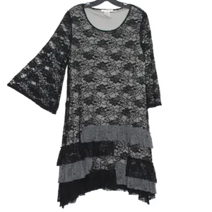 Dress Floral Lace Whimsigoth Witchy Bell Sleeve Ruffle Tiered Black Gray Medium‎ thumbnail 2