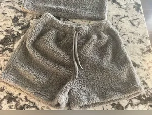 Womens Sexy Warm Fuzzy Fleece Cropped Lounge Two- Piece Set Size Small 🩶🩶 thumbnail 6