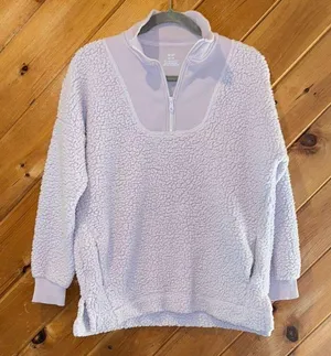 AE Aerie Dream Sherpa Quarter Zip Sweatshirt Pullover Lavender Purple thumbnail 1