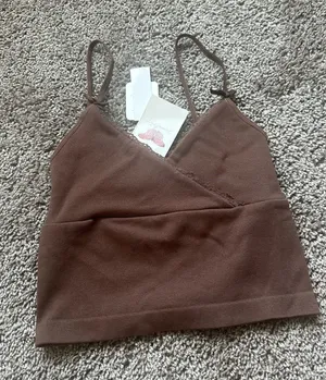 Anwnd Women’s Brown Knit Triangle Tank Top with Adjustable Straps thumbnail 1