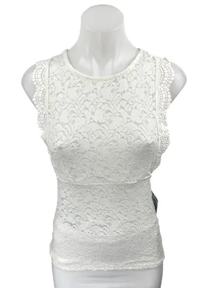 NEW Free People White Floral Lace Sleeveless Racerback Blouse Tank Top Size S thumbnail 1