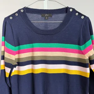 J Crew Merino Wool Academia Office Siren Preppy‎ Button Striped Sweater S Blue thumbnail 2