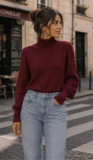 J Crew Balloon Sleeve Turtleneck Sweater XXL Merino Wool Red Old Money thumbnail 1