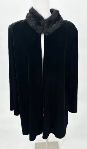 Vintage Cachet Velvet Black Cardigan Jacket Large Faux Fur Party‎ Wear Glamour thumbnail 1