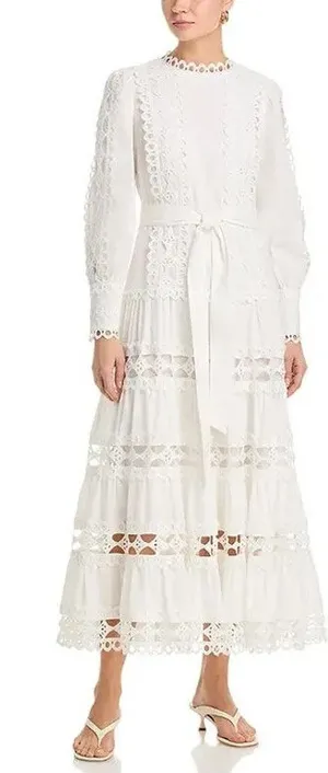 NWT NEW Layered With Love Lindsey Maxi Dress White Lace Small MSRP $178 thumbnail 1