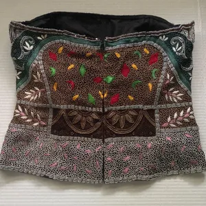 Aftershock Y2K vintage silk beaded embroidered strapless boho top, size large thumbnail 2
