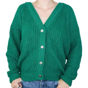 Vintage 80s Green Chunky Knit Cardigan Sweater thumbnail 1