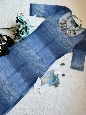 Y2k Blue Ombre sheer Long Sleeve Maxi Dress thumbnail 3