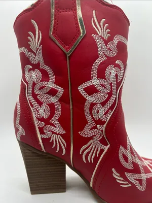 MIA Red Wendi Embroidered Western Ankle Boots **Size 6** 🌺🌺 thumbnail 6