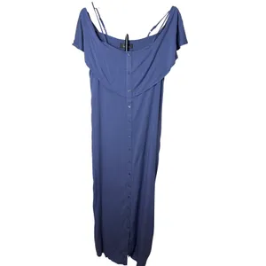 Lulus Slate Blue Off the Shoulder Ruffle Button Down Maxi Dress Medium thumbnail 2