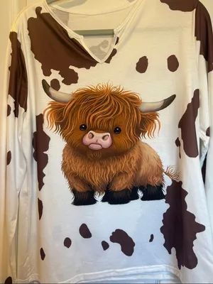 Highland Baby Cow Long Sleeve Tee Shirt V Neck Poly And Spandex Size Xxl thumbnail 1