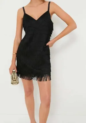 Tuckernuck‎ NWT Black Bristol Fringe Mini Dress Flapper Cocktail Party Large thumbnail 1