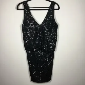 Astr Black All Over Sequin Glam Club Party‎ Concert Deep V Mini Dress S/M thumbnail 4