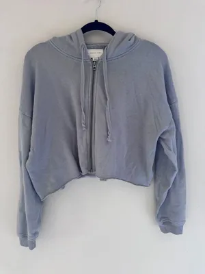 American Eagle Size S Women's Full-Zip Cropped Hoodie in Dusty Blue thumbnail 2