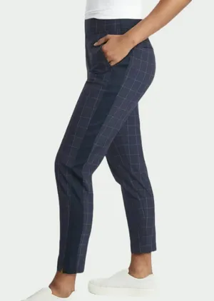 Athleta Brooklyn‎ Textured Ankle Pants Navy Windowpane Print Athleisure thumbnail 1