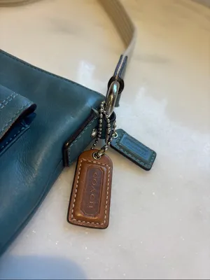 Coach Teal Leather Crossbody with Canvas Strap and Turn-Lock Pocket thumbnail 2