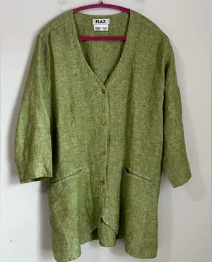 FLAX 100% Linen Oversized Tunic Shirt Tunic Pockets Lagenlook Boho Sz Large thumbnail 1