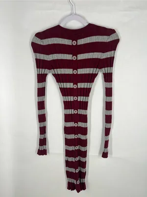 Hera‎ Collection Striped Ribbed Knit Top - Burgundy & Light Gray thumbnail 6
