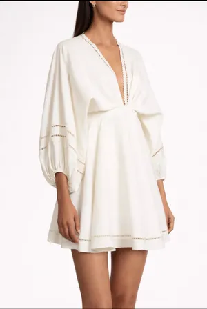 NWT Sachin Babi Caden Ivory Bridal Babydoll Mini Dress Balloon Sleeve L thumbnail 2