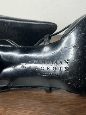 Christian Lacroix Black Leather Pointed Toe Slingback Kitten Heels thumbnail 9