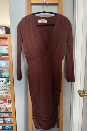 Club London brown plunge ruche dress thumbnail 1