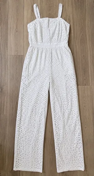 Banana Republic White Lace Eyelet Jumpsuit thumbnail 1
