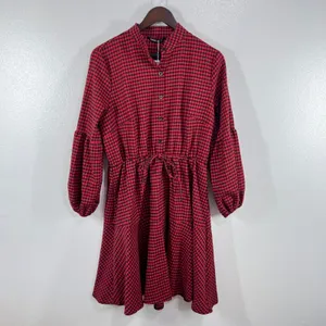 BloomChic Red Gingham Plaid Button Front Mini‎ Dress Women 12/UK 16 Peplum Waist thumbnail 2