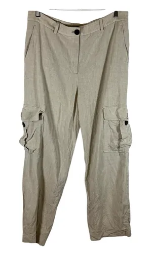 Massimo Dutti Linen Blend Tan Cargo Leg Sz 10 Pants‎ High Waist Resort Vacation thumbnail 1