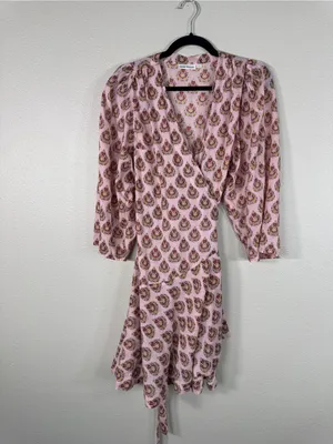 Roller Rabbit Pink Mini Wrap Dress Womens M Casual Summer Luxury Boho Classic thumbnail 9