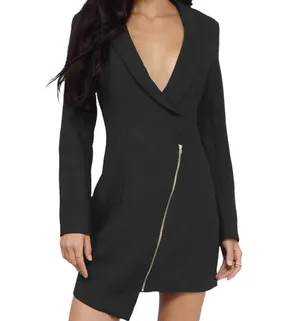Tobi New! Women’s Black Miss Bossy Tuxedo Zipper Wrap Dress Size XS / PT thumbnail 1