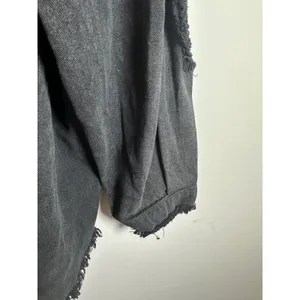 POL Washed Black‎ Distressed Denim Shacket Star Patch Frayed Hem SMT1165D Size M thumbnail 8